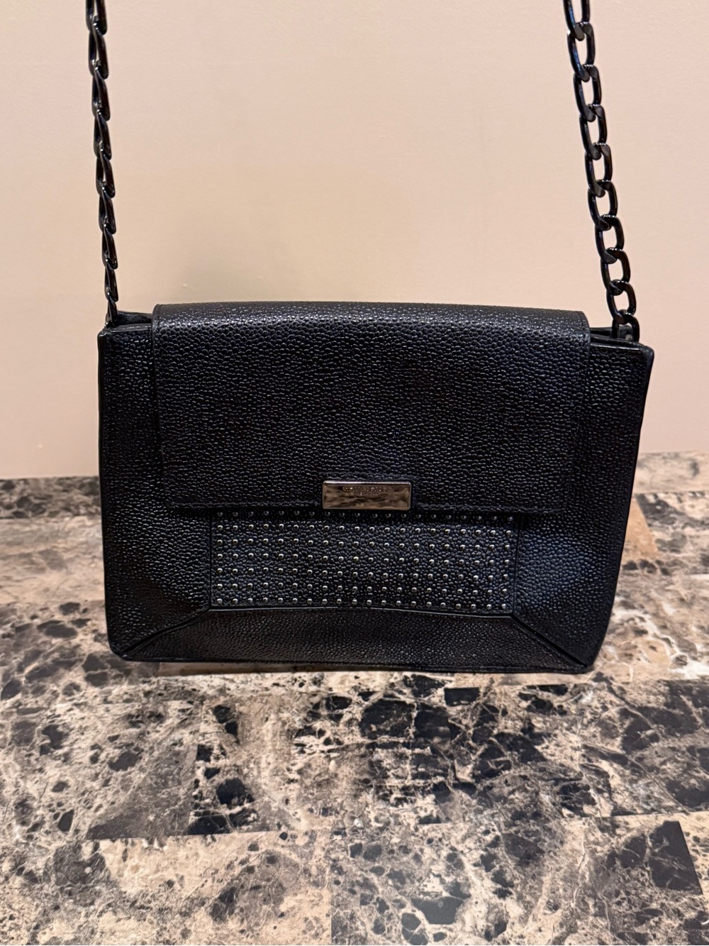Henri Bendel Black Pebbled Leather Studded Crossbody / Clutch - Picture 3 of 11